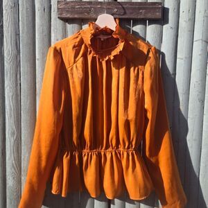 Endless Rose Mustard Peplum Blouse – Ruffle Neck Size M